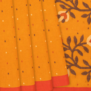 Turmeric Yellow Handloom Dhakai Cotton Saree With Coin Motifs-Turmeric Yellow