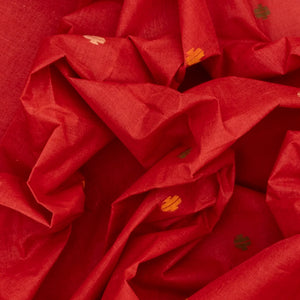 Red Handloom Dhakai Cotton Saree With Buttas & Floral Motifs -Red