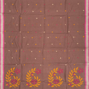 Taupe Handloom Dhakai Cotton Saree With Buttas & Floral Motifs -Taupe