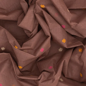 Taupe Handloom Dhakai Cotton Saree With Buttas & Floral Motifs -Taupe