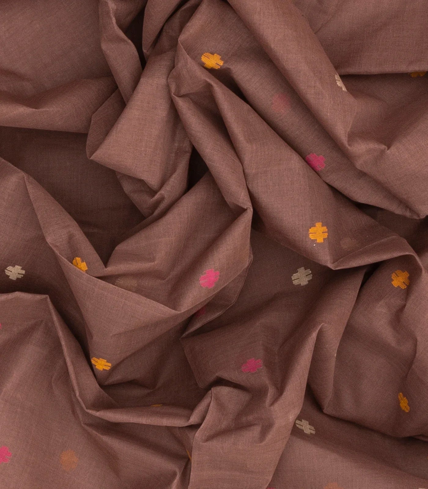 Taupe Handloom Dhakai Cotton Saree With Buttas & Floral Motifs -Taupe