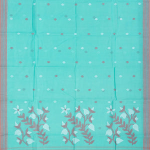Turquoise Handloom Dhakai Cotton Saree With Buttas-Turquoise