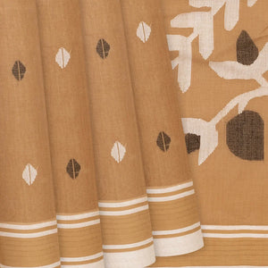 Taupe Handloom Dhakai Cotton Saree With Buttas-Taupe