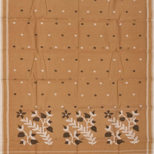 Taupe Handloom Dhakai Cotton Saree With Buttas-Taupe