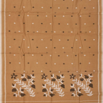 Taupe Handloom Dhakai Cotton Saree With Buttas-Taupe