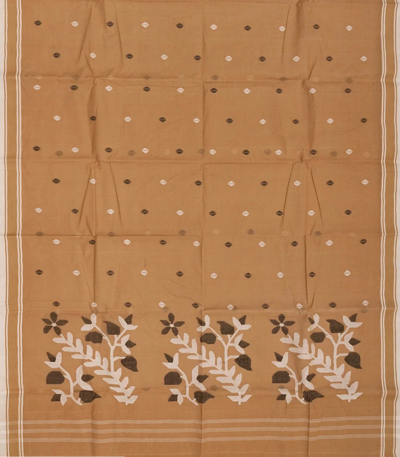 Taupe Handloom Dhakai Cotton Saree With Buttas-Taupe