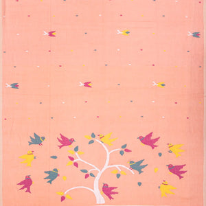 Light Peach Handloom Dhakai Cotton Saree With Floral Motifs-Light Peach