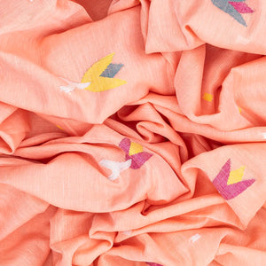 Light Peach Handloom Dhakai Cotton Saree With Floral Motifs-Light Peach