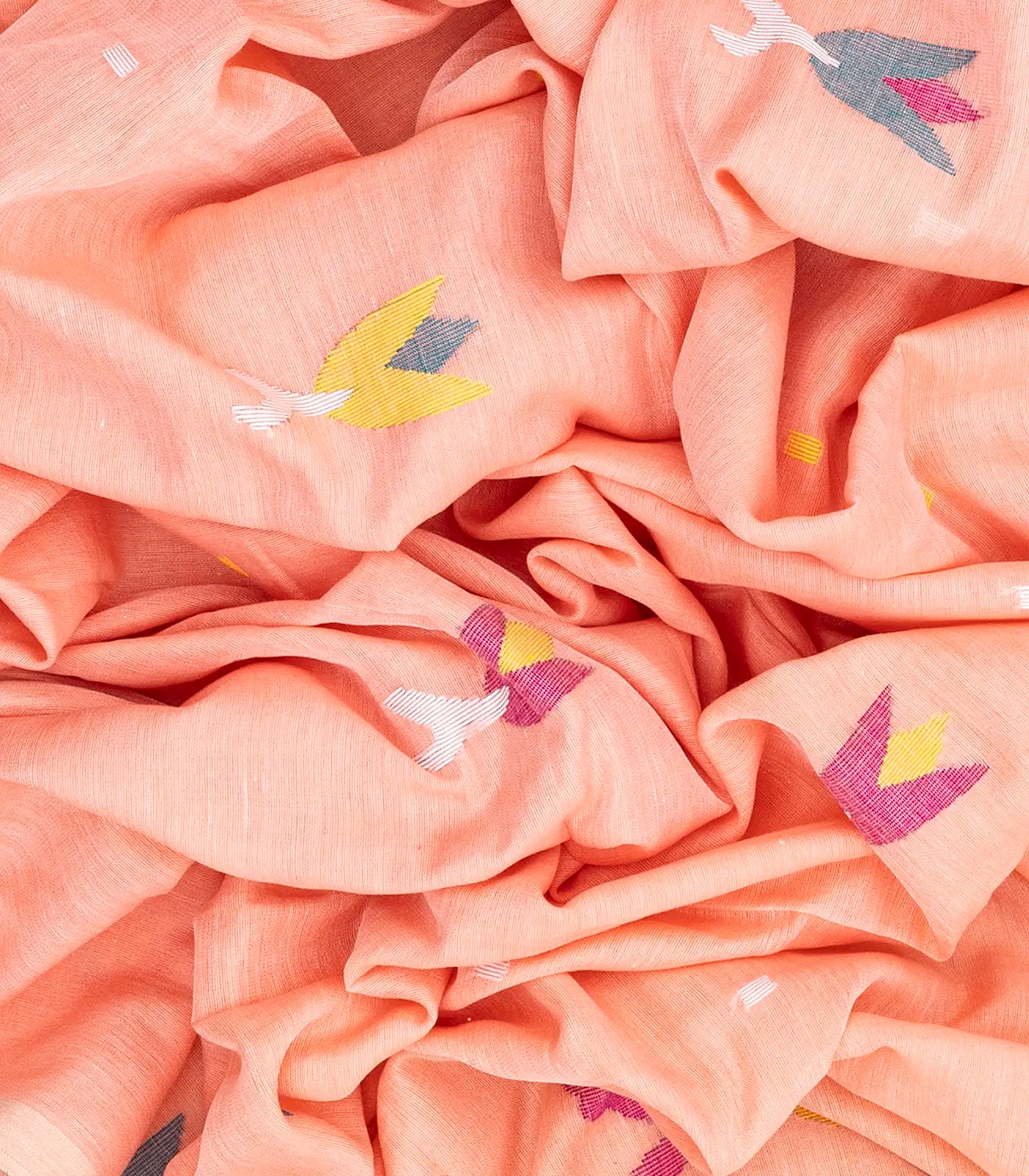 Light Peach Handloom Dhakai Cotton Saree With Floral Motifs-Light Peach