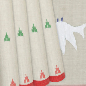 Cream Handloom Dhakai Cotton Saree With Temple Motifs-Cream