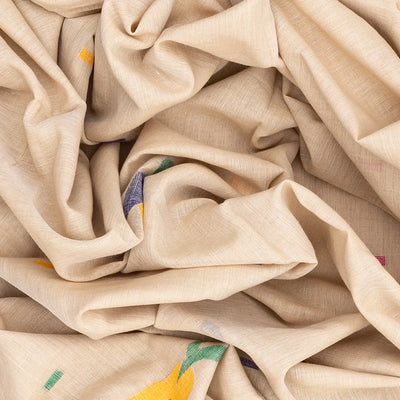 Cream Handloom Dhakai Cotton Saree With Floral Motifs-Cream