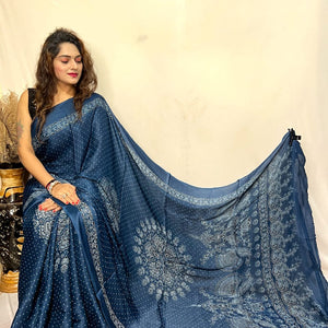 Modal Silk Ajrakh Bandhani Print Silk Saree