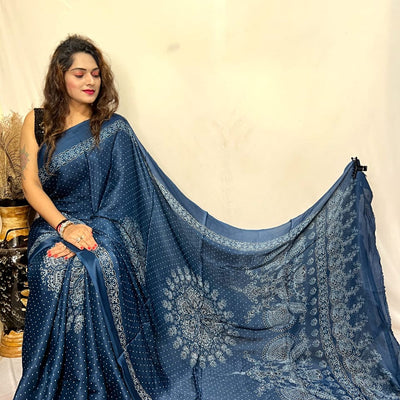 Modal Silk Ajrakh Bandhani Print Silk Saree