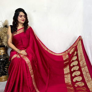 Modal Silk Golden Embroidery work Keri Pallu Saree