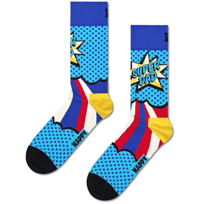 Happy Socks Unisex Super Dad Crew Length Socks for Women and Men