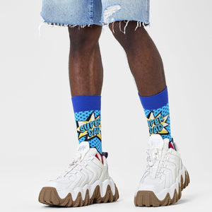 Happy Socks Unisex Super Dad Crew Length Socks for Women and Men