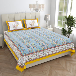 Perky Parrots Blue Pure Cotton King Size Bedsheet
