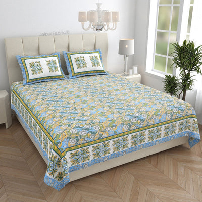 Fresh & Frisky Colourful Dales Blue and Gracious Spread Grey Pure Cotton King Size Bedsheet Combo of 3