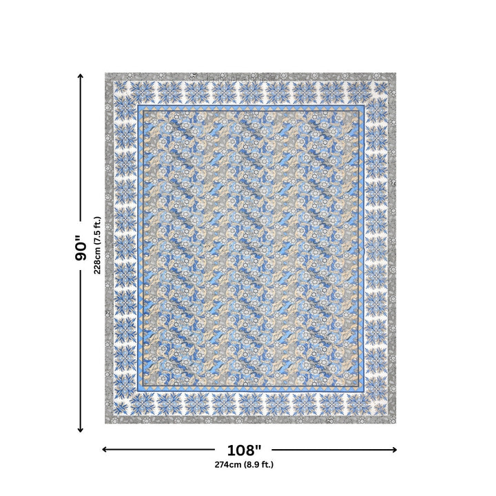 Fresh & Frisky Colourful Dales Blue and Gracious Spread Grey Pure Cotton King Size Bedsheet Combo of 3