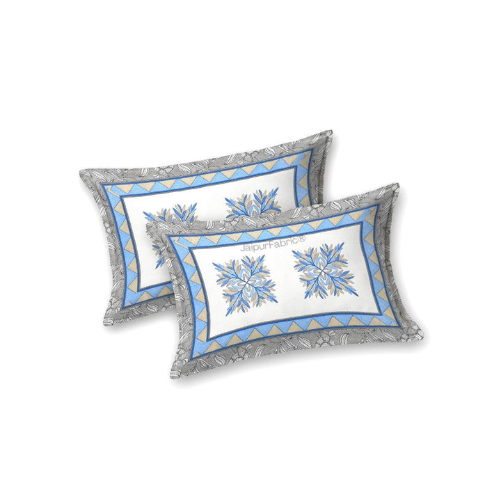 Fresh & Frisky Colourful Dales Blue and Gracious Spread Grey Pure Cotton King Size Bedsheet Combo of 3