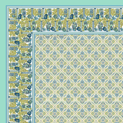 Pattachitra collection Seafoam Green and Yellow Double Bedsheet
