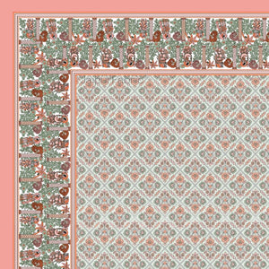 Pattachitra collection Peach and Green Double Bedsheet