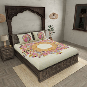 Cosmic Kolam Amber Brown Double Bedsheet