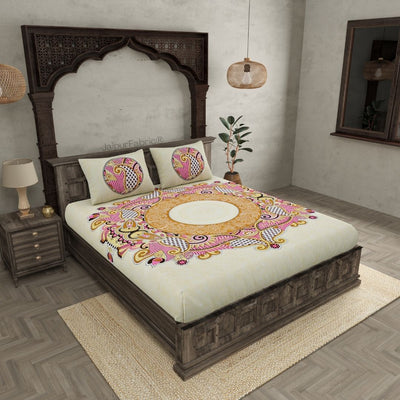 Cosmic Kolam Amber Brown Double Bedsheet