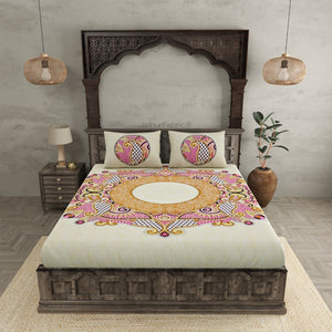 Cosmic Kolam Amber Brown Double Bedsheet