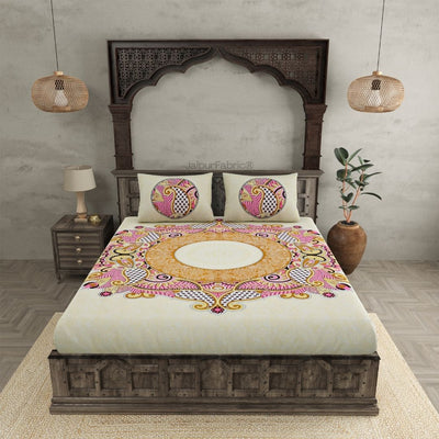 Cosmic Kolam Amber Brown Double Bedsheet