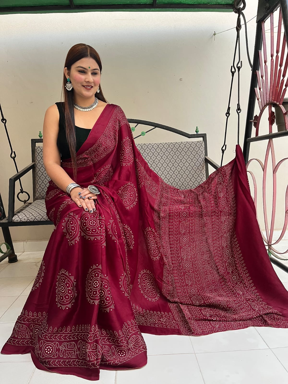 Modal Silk Ajrakh Print Premium Saree