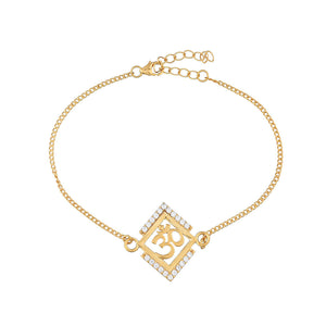trueBrowns Men 925 Sterling Silver Auspicious Om 22k Gold Micron Plated Bracelet