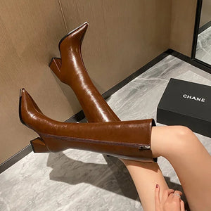 James Knee High Pointed Leather Boots