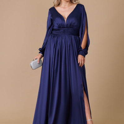 Dylan & Davids Long Open Sleeve Satin Formal Dress