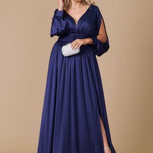 Dylan & Davids Long Open Sleeve Satin Formal Dress
