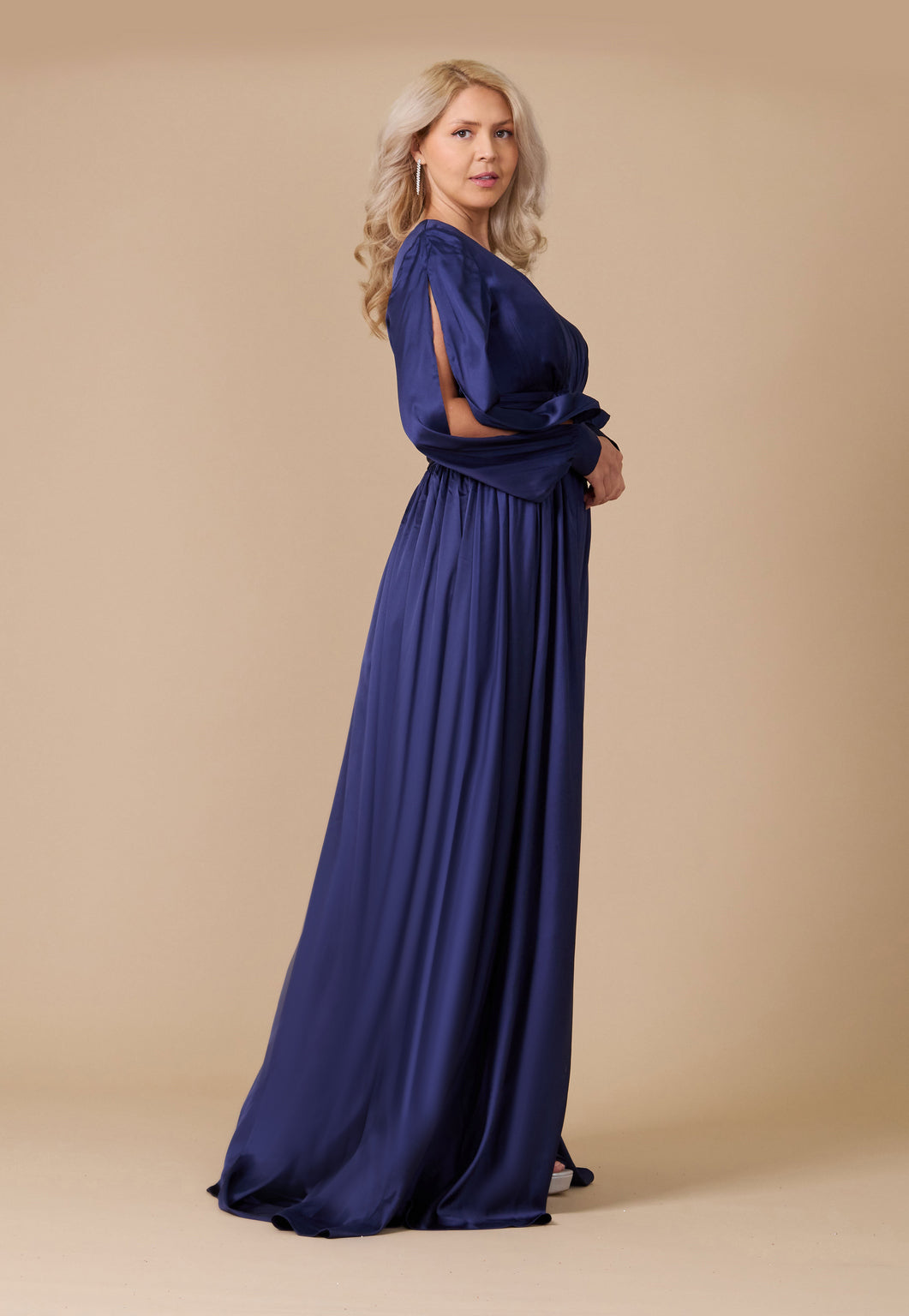 Dylan & Davids Long Open Sleeve Satin Formal Dress