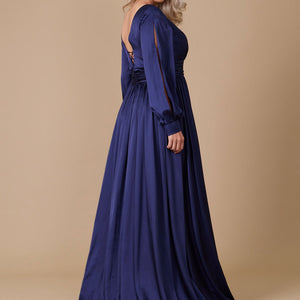 Dylan & Davids Long Open Sleeve Satin Formal Dress
