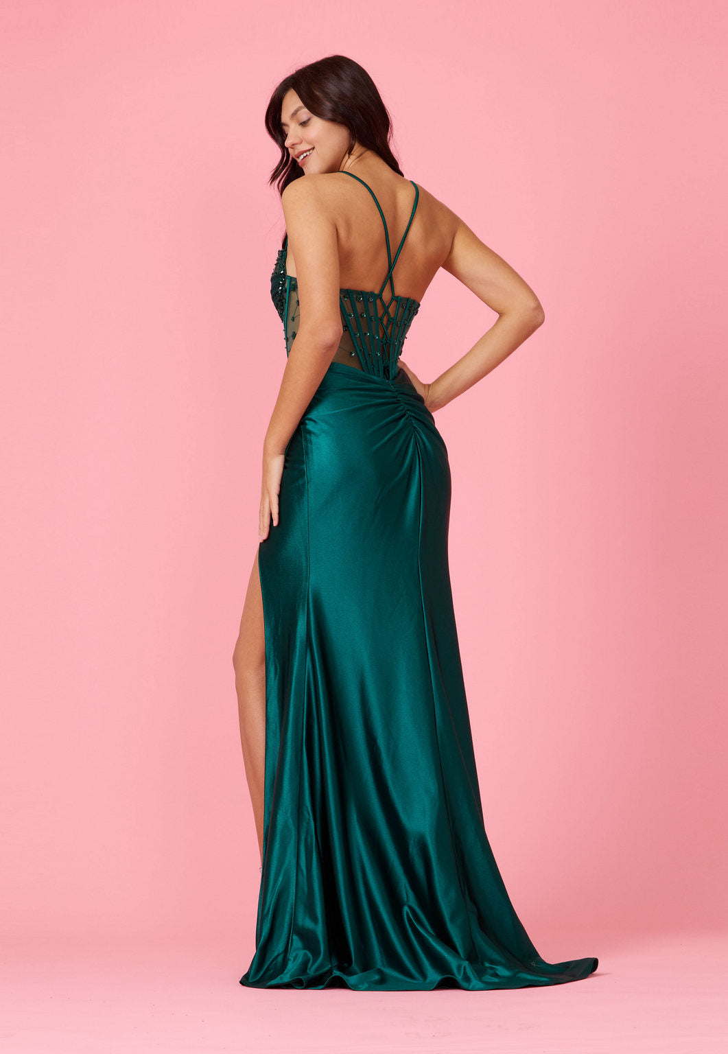 Dylan & Davids Long Beaded Formal Corset Prom Dress