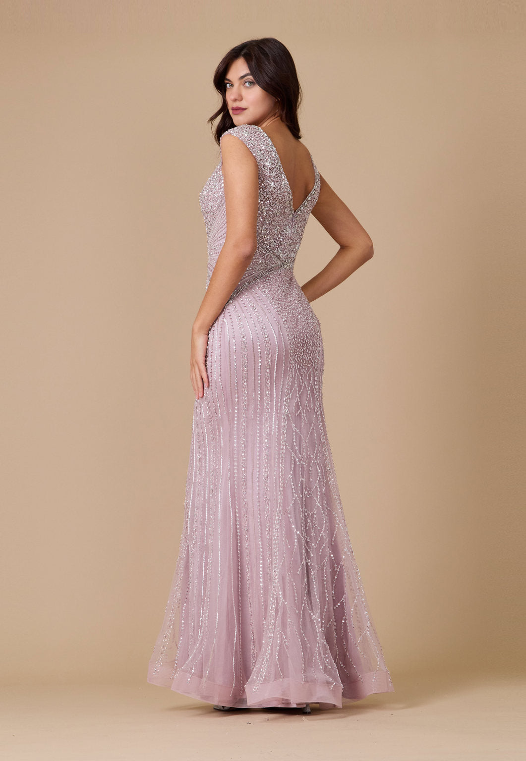 Dylan & Davids Long Hand Beaded Couture Formal Evening Dress