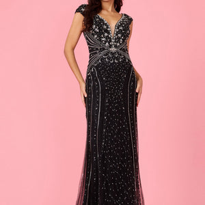 Dylan & Davids Long Hand Beaded Couture Formal Evening Dress
