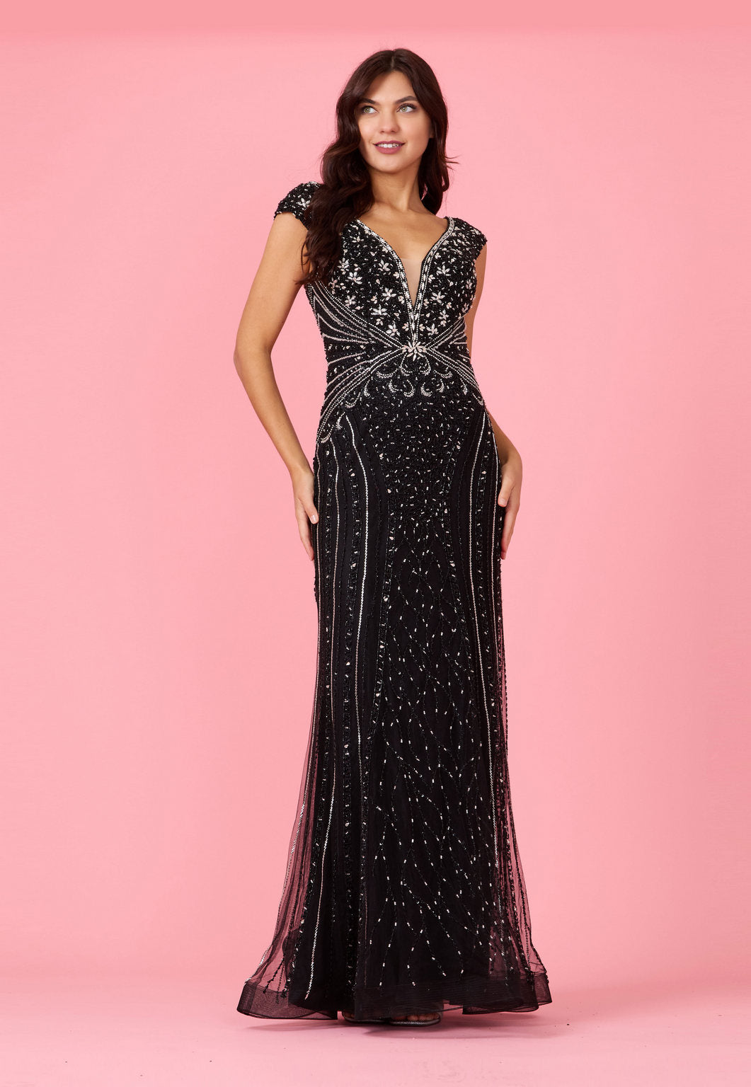 Dylan & Davids Long Hand Beaded Couture Formal Evening Dress