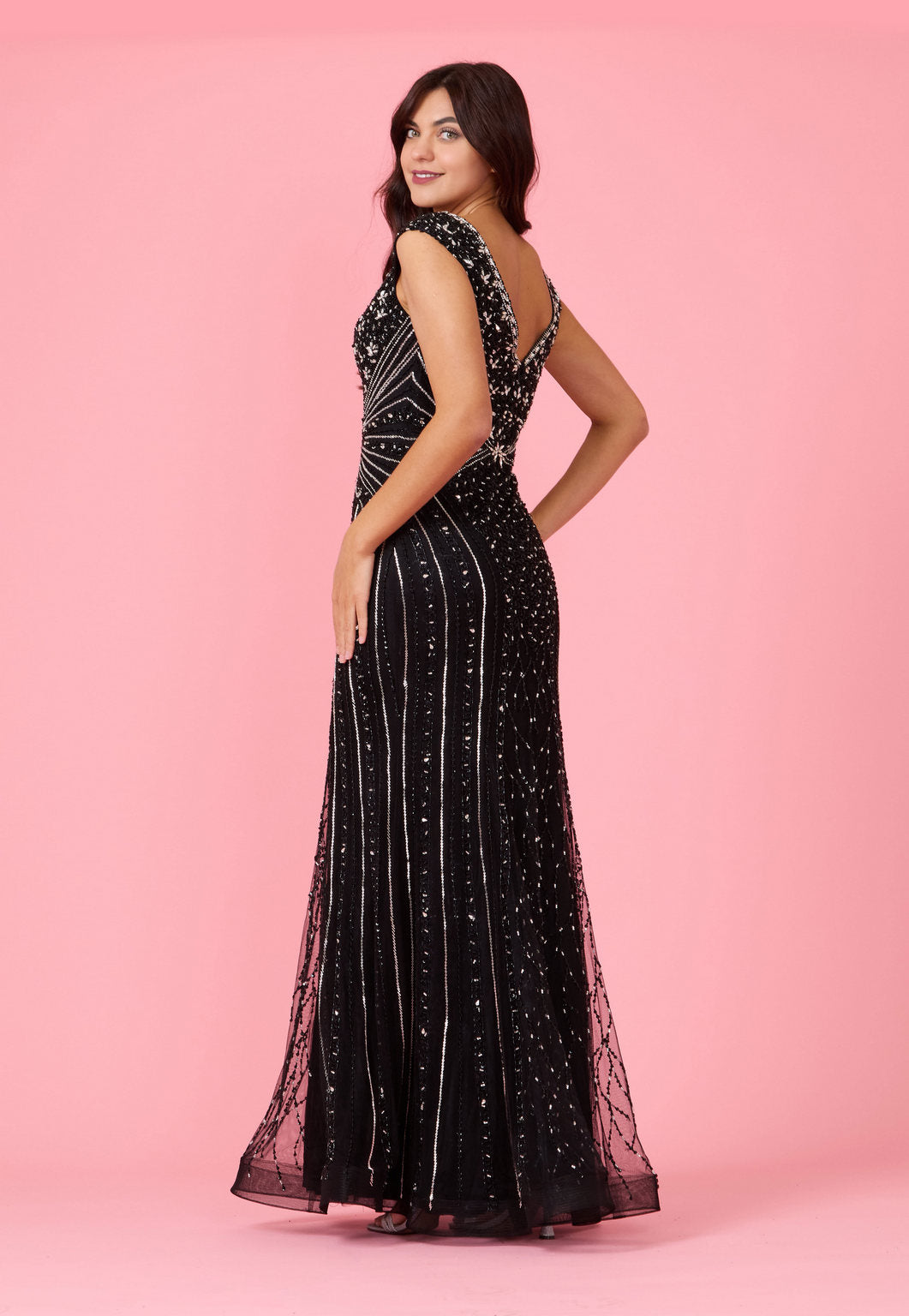 Dylan & Davids Long Hand Beaded Couture Formal Evening Dress