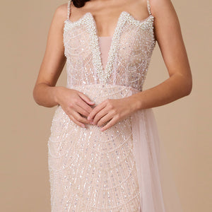 Dylan & Davids Corset Hand Beaded Couture Formal Dress