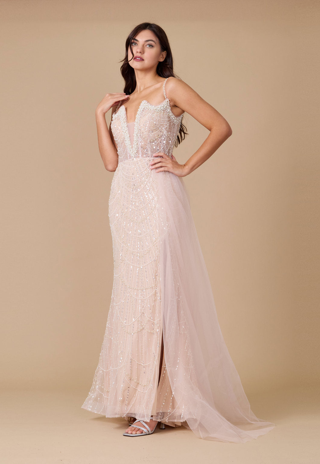 Dylan & Davids Corset Hand Beaded Couture Formal Dress