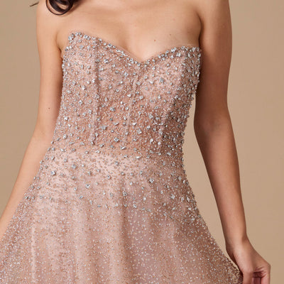 Dylan & Davids Long Strapless Hand Beaded Formal Couture Dress