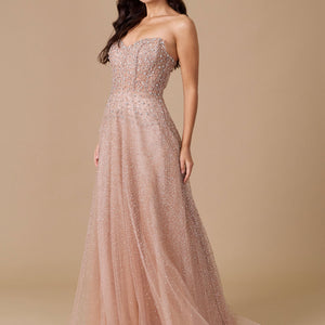 Dylan & Davids Long Strapless Hand Beaded Formal Couture Dress