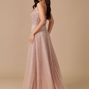 Dylan & Davids Long Strapless Hand Beaded Formal Couture Dress