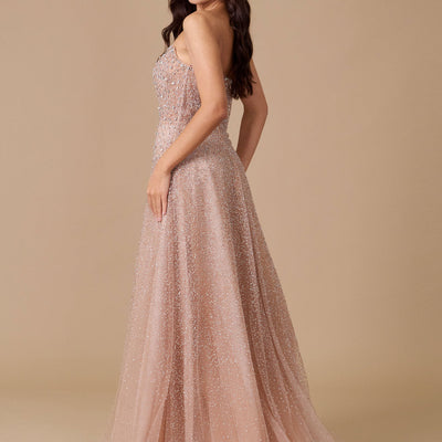 Dylan & Davids Long Strapless Hand Beaded Formal Couture Dress
