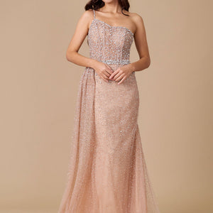 Dylan & Davids Off Shoulder Hand Beaded Couture Evening Dress