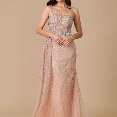 Dylan & Davids Off Shoulder Hand Beaded Couture Evening Dress